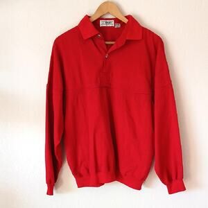 Vintage CC Sport Red Long Sleeve Polo Henley Shirt With Pockets